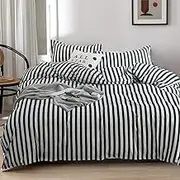 Luxlovery Black and White Comforter Set King Men Women Striped Bedding Set Farmhouse Ticking Stripes Bedding Blanket Geometric Lines Modern Comforter Set with 2 Pillowcases
