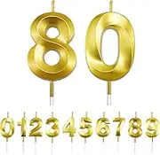 80th Birthday Candles Gold Number Candles 80 Happy Birthday Candles for Cake 3D Design Numeral 80 Cake Topper Sparklers Candles for Men Women Birthday Anniversary Wedding Party Celebration Decoration