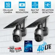 2x Elinz 4G LTE Cellular Security Camera 3MP 2K PTZ Outdoor IP65 Solar Battery Powered CCTV 32GB ALDI Sim