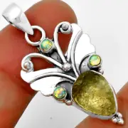 Green Kyanite Rough India & Fire Opal 925 Sterling Silver Pendant Jewelry P-1466
