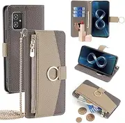 YOUULAR Wallet Case with Crossbody Strap Compatible for Asus Zenfone 10/Zenfone 10z/Asus Zenfone 9/Zenfone 9Z, Magnetic Handbag Zipper Pocket Cases PU Leather Flip Shockproof Cover with Kickstand Gray