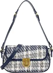 [Chloe soo] Women Shoulder Bags Fashion half moon Bag Hobo Underarm Purse Tote Handbag Retro Blue plaid tweed Houndstooth