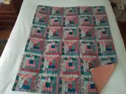 New Handmade Quilt Log Cabin one piece material 42" x 50" w/ Pocket Tied, washed