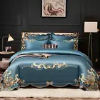 Luxury Embroidery Egyptian Cotton Blue Bedding Set Queen King Size Duvet Cover