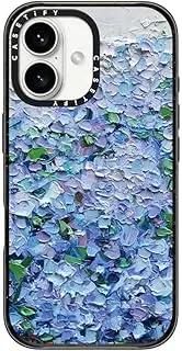 CASETiFY Impact Case for iPhone 16 [Slim / 8.2 ft. 4X Military Grade Drop Protection/Wireless Charging Compatible] - Nantucket Blue Hydrangeas - Clear Black