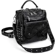 [UTO] Women Studded Backpack Purse PU Leather Convertible Ladies Rucksack Zipper Pocket Crossbody Shoulder Bag Black