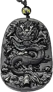 [qwmvhfg] Beautiful Chinese Handwork Natural Jade Black Obsidian Carved Dragon Amulet Lucky Pendant Necklace Fashion Jewelry