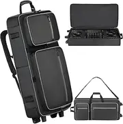 Aleemin DJ Controller Soft Case with Wheels - Compatible with DDJ 800 / FLX6 / SX2/SX3 / MC7000 / Rane One/Mixon 8 Pro, Padded Roller Bag with Multi-pocket for DJ Controller & Accessories