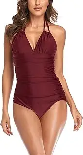 [Flyself] Swimming Costume Women Tummy Control Swimwear V Neck One Piece Swimsuit Bikini Bathing Suit
