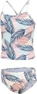 [Moon Tree] Girls Two Piece Swimsuits Hawaiian Ruffle Tankini Swimwear Bathing Suit Set