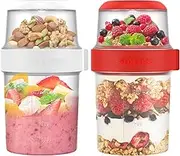 Leak Proof Yogurt Pots - 2 Pack Breakfast On The Go Cups Double Layer Overnight Oats Container Jar