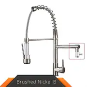 Solid Brass Spring Pull Out Kitchen Faucet with Two Spouts &Handheld Shower Chrome Finish Mixer Tap Brushed Nickel B