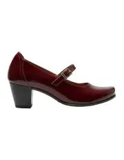 [Wide Steps] Casino Heeled Shoes in Wine Patent Leather