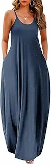 [Wolddress] Womens Casual Sleeveless Plus Size Loose Plain Long Maxi Dress with Pockets