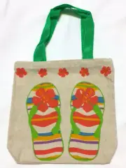 2 Piece Mini Canvas Tote / Gift / Goody Bags 8”x 8” Flip Flops Beach Tropical