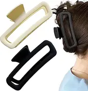 Nalodu Hair Claw Clips 5 Inch No Slip Matte Square Unbreakable Rectangle Clip Clamp Neutral Colors for Thick Hair Women and Girls, 2 Pack