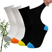 [LOFIR] Business Bamboo Socks for Men: Comfort Socks for Women Soft Breathable Antibacterial Extra Wide without Elastic Waistband without Seam for Everyday Office Travel Seniors 4 Pairs 35-50, black