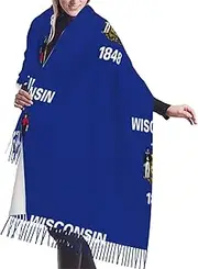[DRTGEDS] Wisconsin State Flag Scarfs For Women Fall Winter Scarves Pashmina Shawls And Wraps For All Season Christmas Gift