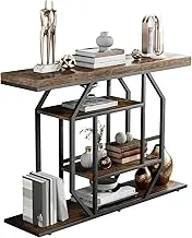 Modern Industrial Console Table with Storage : Behind Sofa Table 120cm Long Rustic 4-Tier Console Tables for Hallway Slim MDF Metal for Narrow Spaces, Behind Sofa Shelf, Hallway Furniture