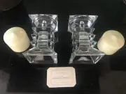 Brand new Bohemia Crystal Candle Stick + Candle Pair 15.5cm - in boxes