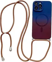 Crossbody Lanyard Case for iPhone 16 14 13 12 Pro Max 11 15 Plus Magnetic Gradient Color Camera Protect Shockproof Cover(for iPhone16 Pro Max/Blue Brown)