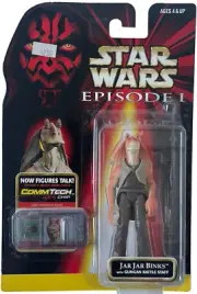 Star Wars Action Figure Jar Jar Binks with Gungan Battle Staff 3.75" Hasbro 1998