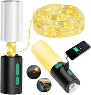 4-in-1 Rechargeable Camping Lantern Waterproof with LED String Light Torch 4000mAh, Dimmable for Tents Garden Bedroom Emergency Hiking