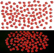 KIMOBER 100PCS Mini Luminous Ladybug Miniature Figurines,Glow in Dark Resin Animals Ladybug Figures for Fairy Garden Micro Landscape Decor Cake Topper