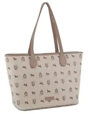[PIERRE CARDIN] Canvas Print Leather Trim Tote Bag in Beige