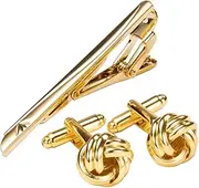 [bns7fapq] Fashion Gold Cufflinks Necktie Clip for Tie Pin for Mens Gift Classic Pattern Tie Bar Cufflinks Tie Clip Set (Color : A Size : One Size)