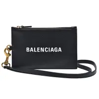 在飛比找Yahoo奇摩購物中心優惠-BALENCIAGA 經典品牌字母LOGO掛繩拉鍊零錢包(黑