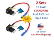 2 Set STANDARD Add-A-Circuit Fuse Tap Holder 16 AWG Gauge Car Auto Truck +15 Amp