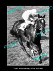 OLD POSTCARD SIZE PHOTO OF CHAMPION JOCKEY SCOBIE BRESLEY c1962 ON GOLDEN DEAL