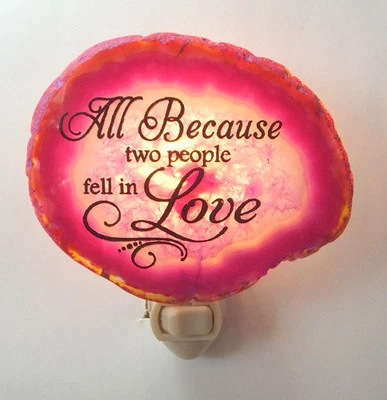 Nightlight All Because Two People Fell in Love Genuine Brazilian Agate Stone #01