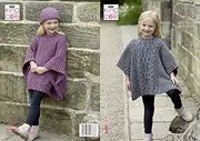 King Cole Girls Chunky Knitting Pattern Double Moss Stitch or Cable Tabbard & Hat (5292)