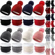[Wesiti] 32 Pcs Winter Women Hat Scarf Gloves Sets Warm Fleece Lined Knit Ladies Cap Neck Scarf Touch Screen Gloves with Socks