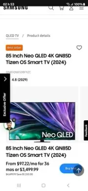 Samsung 85" Class QN85B Neo QLED 4K Smart Tizen TV. ORIGINAL BOX AND WALL MOUNT