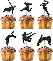 BIABISD 12 Piece parkour Cupcake Toppers parkour Themed Cupcake Toppers Extreme sports Happy Birthday Party Supplies Shiny Black Decorations