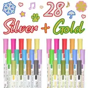 28 Pack Double Line Outline Permanent Markers, 14 Silver and 14 Gold Colors S...