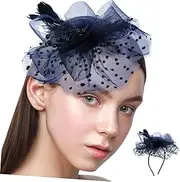 [Healeved] Fascinator Hat for Women Elegant Tea Party Headband with Delicate Netting Beads Versatile Hair Accessory for Weddings Birthdays Special Occasions One Stylish Dark Blue