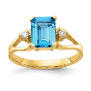 14K Yellow Gold 8x6mm Emerald Cut Blue Topaz A Real Diamond ring
