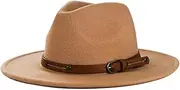 [ASTRQLE] Retro Wide Brim Fedora Hat with Rivet Belt Felt Panama Hat Trilby Fedora Hat Jazz Hat Cap(Khaki), Khaki