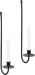 Remenna Metal Wall Candle Sconce Holder Set of 2 Wall Mount Candle Holders Modern Wall Candle Sconces Hanging for Living Room Farmhouse Fireplace Wedding 16.5"×5"×3" (Black)