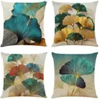 Set of 4 Decorative Cushion Covers 50Cm X 50Cm Linen Jungle Throw Pillow Cases G