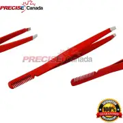 Red Slanted Tweezers 4.75" with Eyebrow Comb Brush
