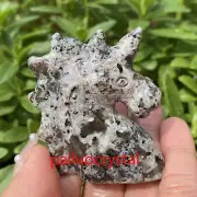1pc Natural Yooperite Flame's Stone Unicorn Quartz Crystal Skull Figurines 2"