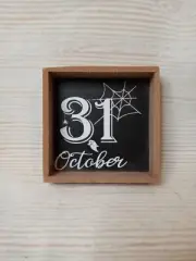 New! "October 31" Wood Sign Fall Decor Halloween Hocus Pocus Spider Web Oct