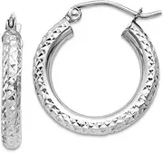 [JewelryWeb] 10k White Gold Hollow Polished Hinged post Sparkle Cut 3mm Round Hoop Earrings 15x19.19mm Wide 3mm Thick-Hoop Earring for Women