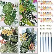 ajepon Framed Paint by Numbers Kit for Adults 4 Pack-Plants Easy Paint by Numbers Kit for Adults Beginner, DIY Simple Paint by Number with Framed Canvas (8x12inch)