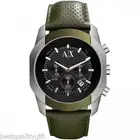 ARMANI EXCHANGE OLIVE GREEN PERFORATED LEATHER+SILVER,BLACK CHRONO WATCH AX1167